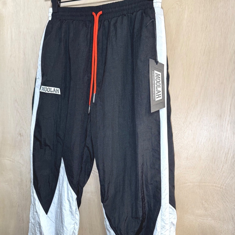 MOOLAH Womens S Black White‎ Snap Track Pants Tearaway Joggers Orange Drawstring